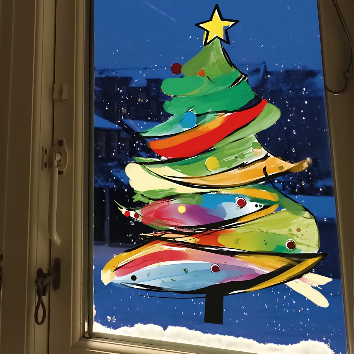 TEMU . handbemalter -Fensteraufkleber, -Fensteraufkleber, statische Glasdekoration für die Weihnachtszeit, ein Geschenk für andere,