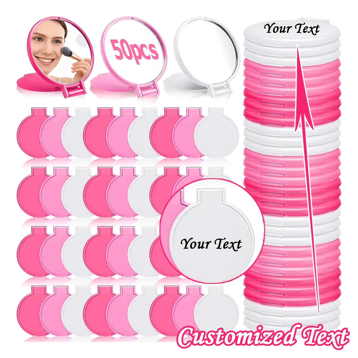 TEMU Paquete de 50 espejos plegables personalizados, adecuados para regalos para mujeres - Espejos de bolsillo redondos mini portátiles con soporte,