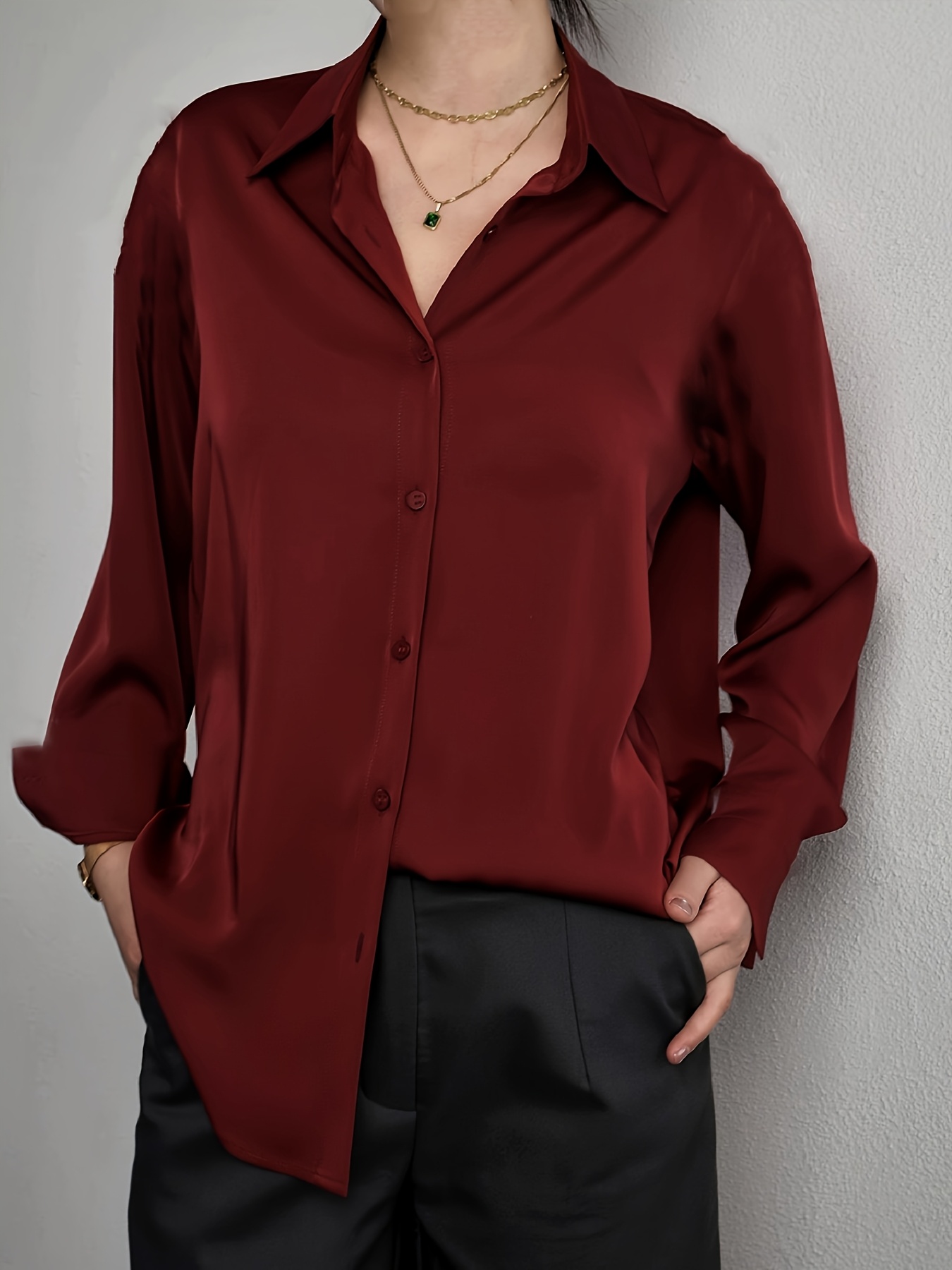 burgundy dress shirt for woman Cinch Women's Long Sleeve Solid Button Down Shirt - Burgundy