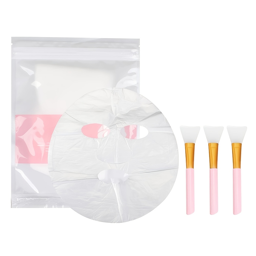 TEMU Face Care Tool, Facial Brush, Cold Compress Eye Mask, 3pcs Pink Brushes And 1pack 100pcs Clear Plastic Facial Film, Reusable Easy Clean, Women,