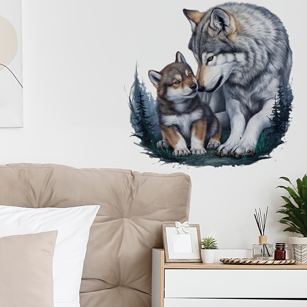 

Wolf Family Wall Decal, Animal Print Polyvinyl Chloride Sticker, Self-adhesive Removable Scene, 40x60cm, With Single Use Embellished Decoration For Bedroom, Bathroom, Kitchen Glass & Cabinet, For 14+