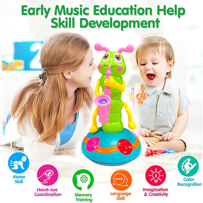 interactive twisting worm saxophone toy with dancing music colorful lights educational safe abs material 6 colors white no batteries needed christmas halloween gift for kids kid toy design durable construction preschool children early childhood education sturdy construction young children best for christmas Product details 7