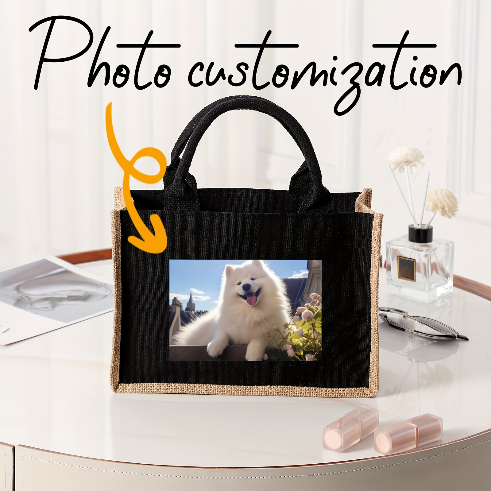 

Custom Photo Canvas Tote Bag - Personalized Black Handbag With Fixed Shoulder Strap, Lightweight & Easy To Clean