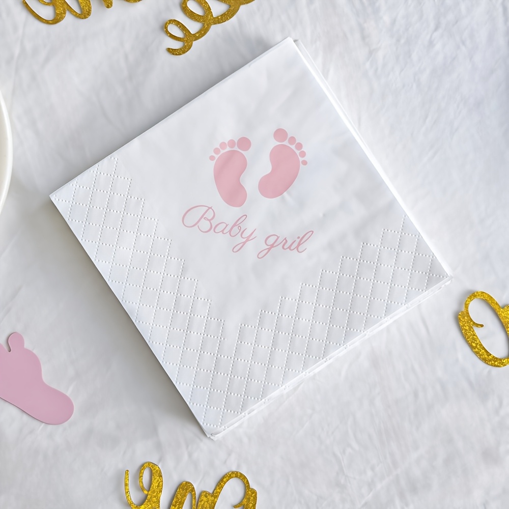 Image of 20pcs/set Baby Girl Shower Napkins, Baby Boy Shower Napkins Double Disposable Welcome Party Napkins Creative Birthday Party Paper Decor Napkins Gender Reveal Party Supplies For Halloween、christmas