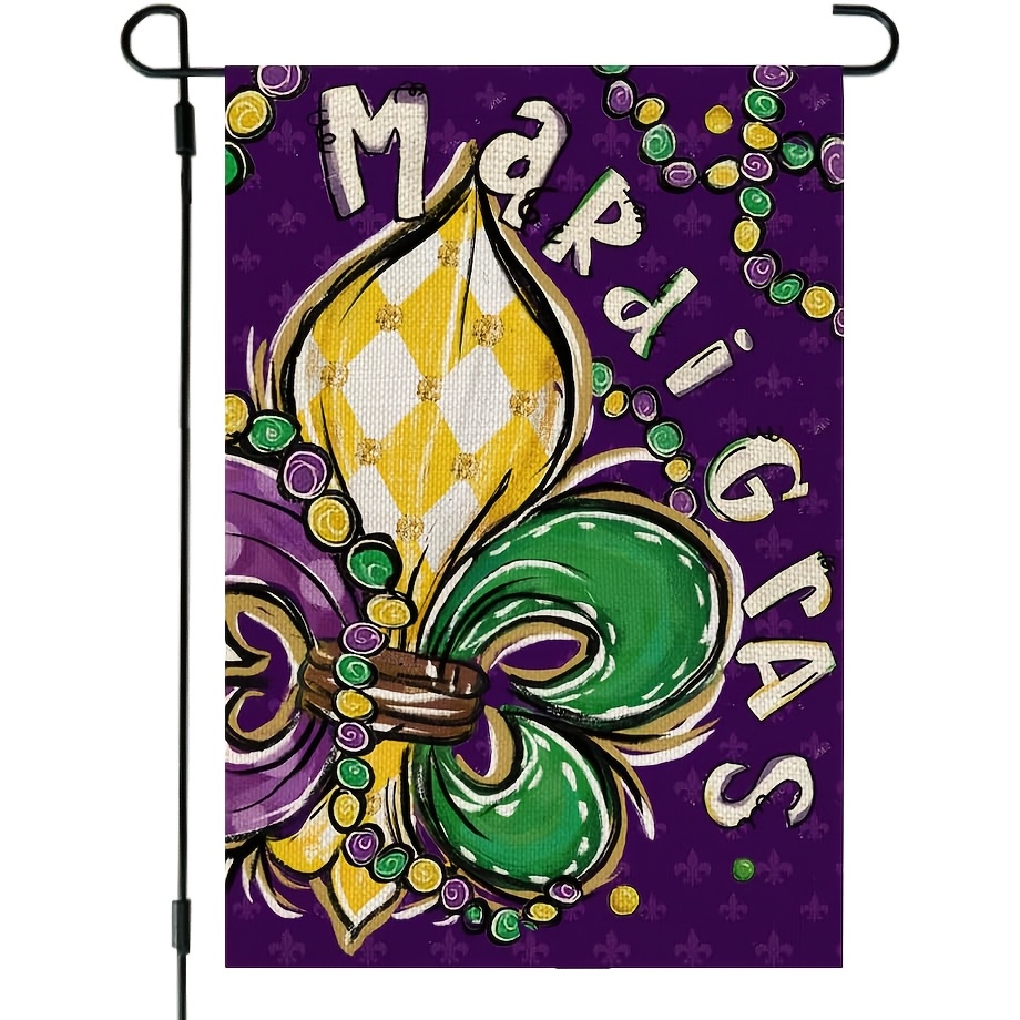 

1 Mardi Gras Garden Flag - Vibrant With , Polyester, 12x18 Inches - Ideal For New Orleans Carnival Celebrations, Outdoor Yard Parties & Garden Decor