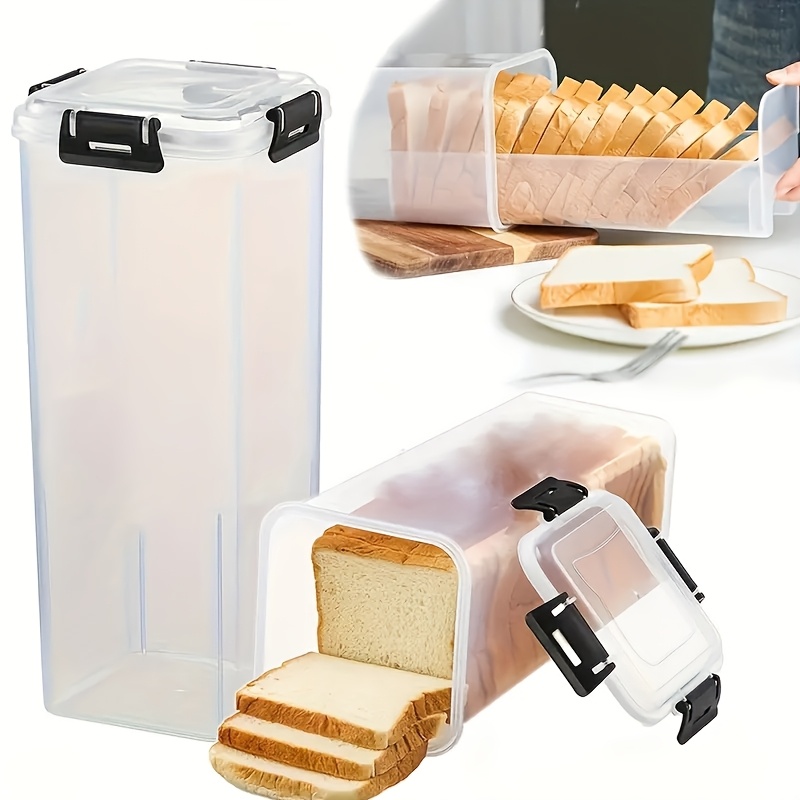 Transparent Plastic Bread Keeper with Slicing Guide, Airtight Bread Storage Box, Freshness Maintaining Food Container with Sealable Lid for Loaves, Toast, Sandwiches