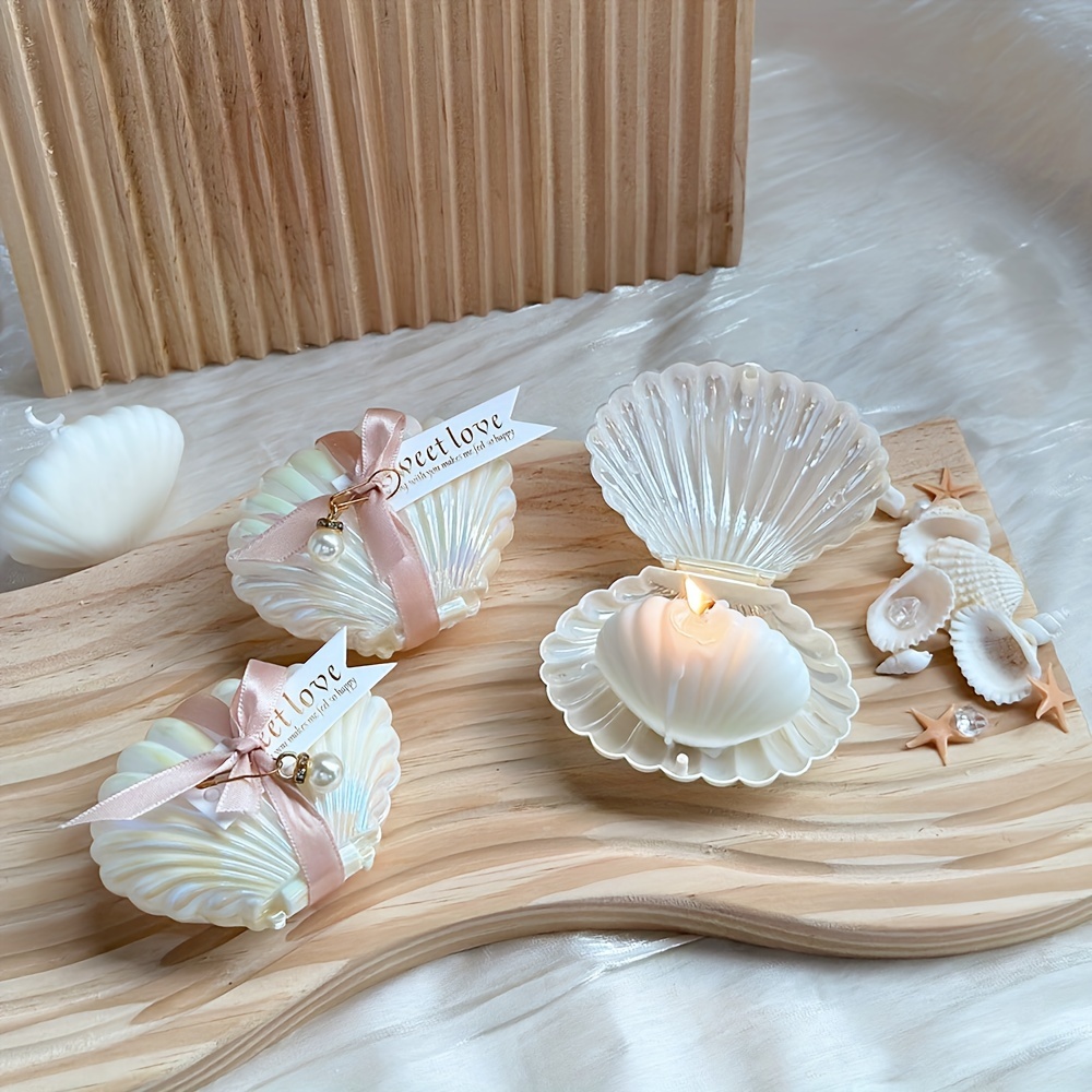 TEMU 10pcs Scented Soy Wax Candle Set With Shell & Pearl Accents - Wedding Favors, Baby Showers, And Home Decor