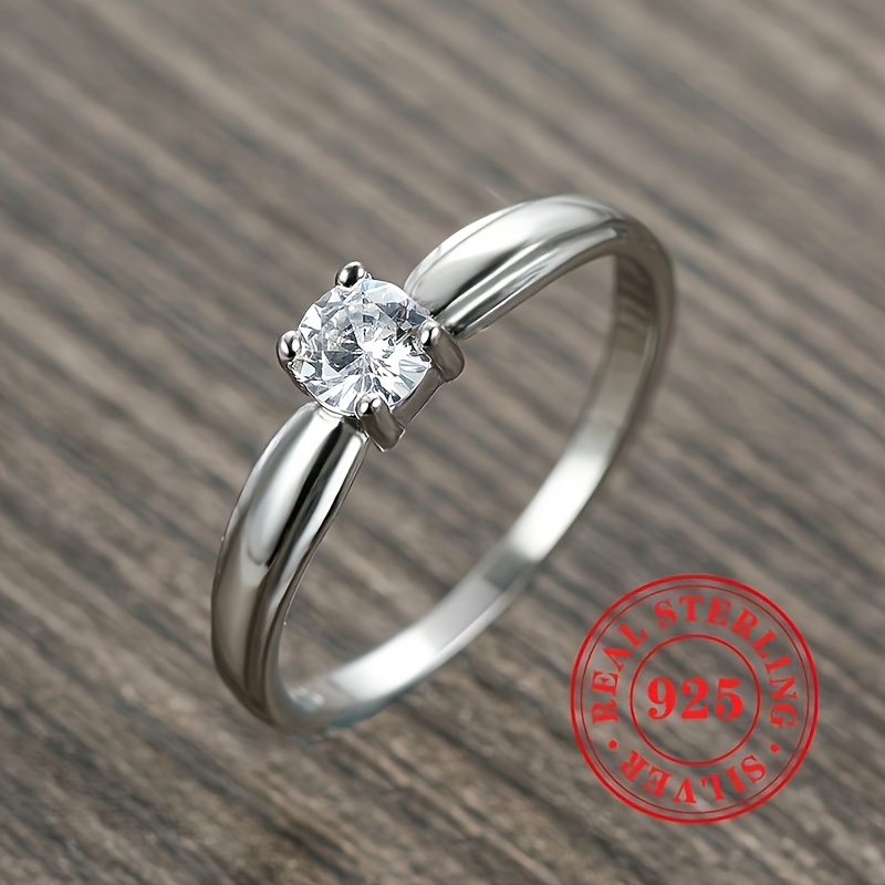 Women's 925 Sterling Silver Four Prong Setting Engagement Ring