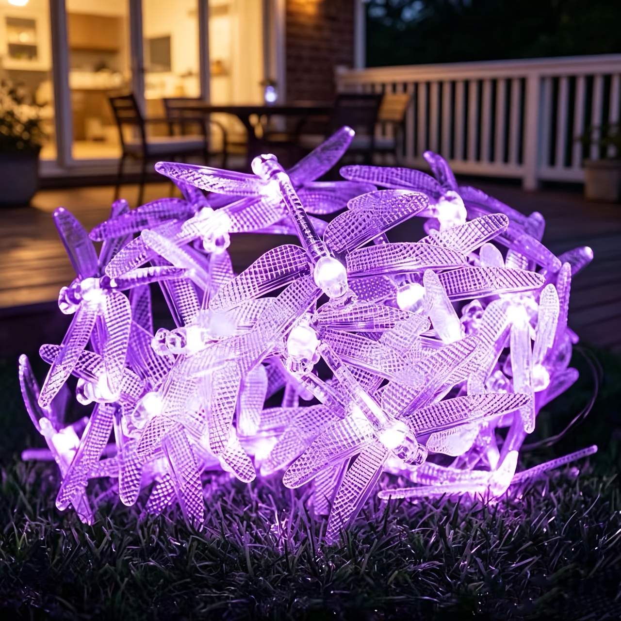 TEMU Purple Led Dragonfly String Lights, 30 Led Courtyard Lawn Garden Landscape Decorative Lights, Purple Dragonfly String Lights, Courtyard