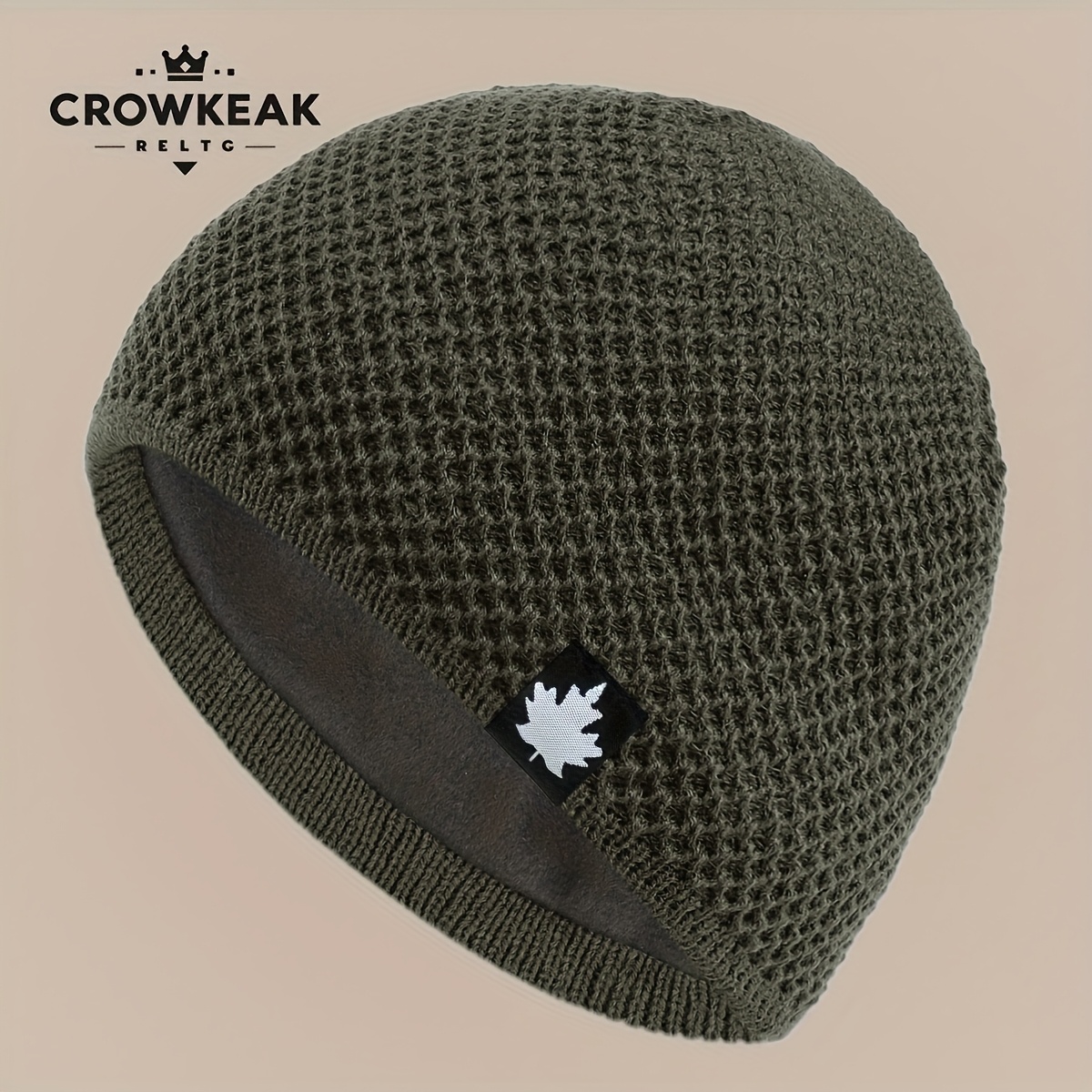 TEMU 1pc Maple Leaf Label Beanie, With Plush -lined Thickened Interior For Autumn/, Comfortable And Warm Skull , Winter Ski Hat, Papa Trucker Hat,