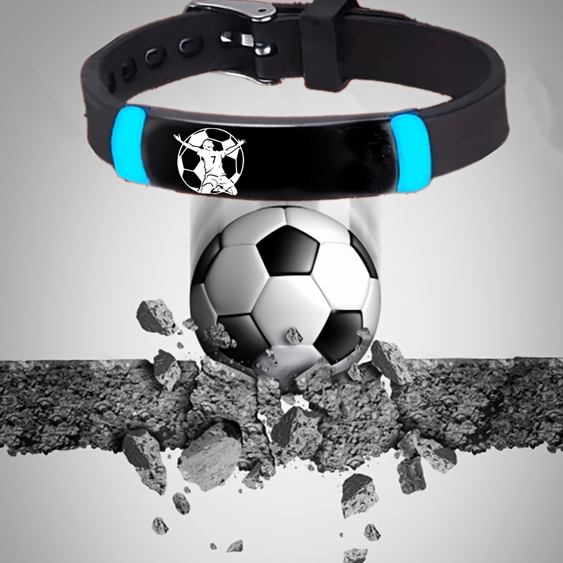 TEMU Customize A -in-the-dark Silicone 201 201 Stainless Steel Bracelet For Football Enthusiasts, Featuring Personalized Names, Numbers, And Text. A