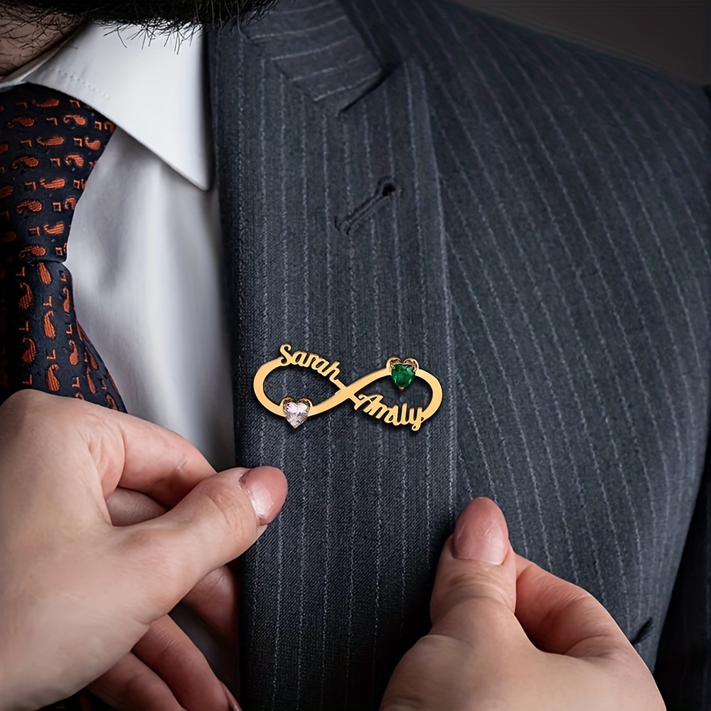 TEMU Personalized Stainless Steel Golden Birthstone Infinity Symbol Brooch, With Synthetic Synthetic Zirconia Infinity Symbol Name Brooch, Couple's