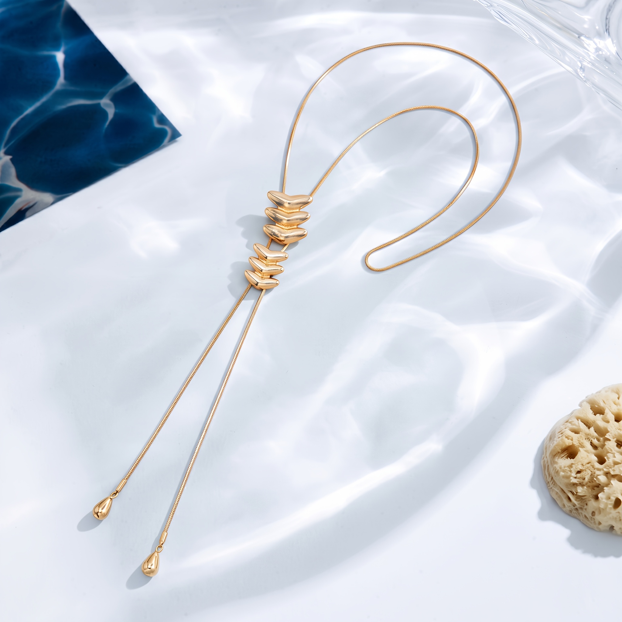Women's Adjustable Y-Tassel Choker Necklace with Fishbone Pendant