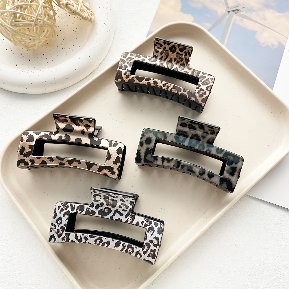 TEMU 4pcs Hollowed Out Square Hair Clip For Women Fashion Leopard Print Series. The Hair Clip Is Sturdy And Not Easy To Fall Off. Suitable For Daily