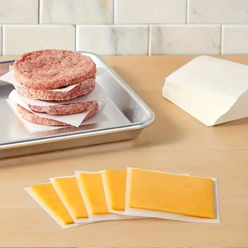 100 pack non stick waterproof oilproof butcher paper squares grade for burger patty separating baking bbq cake freezing candy wrapping holiday use versatile kitchen essentials cake wrapping nonstick surface material hamburger Product details 2