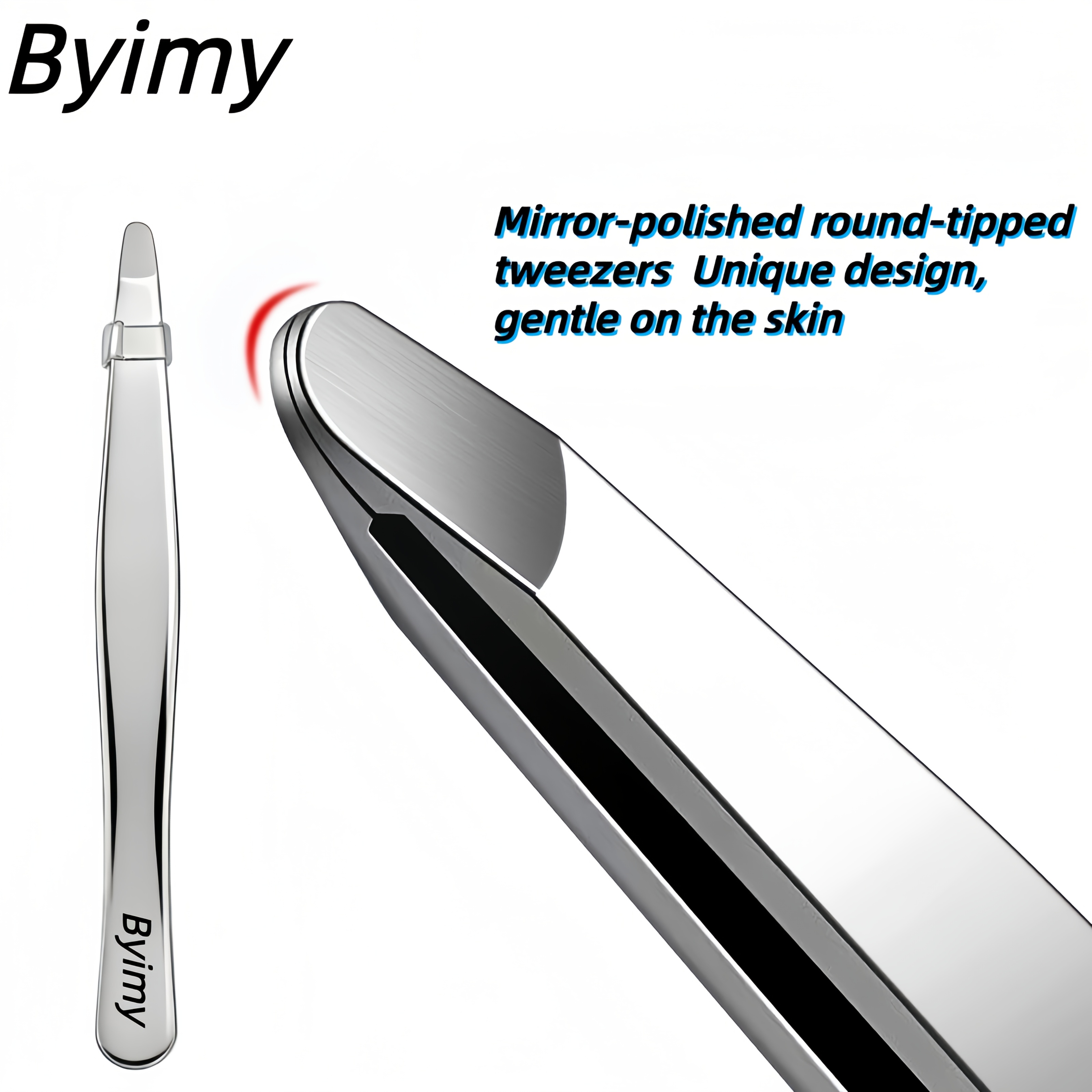TEMU Pince à épiler à bout rond de marque Byimy, pince à épiler à sourcils en acier inoxydable, pince à épiler pour barbe, pince à épiler pour