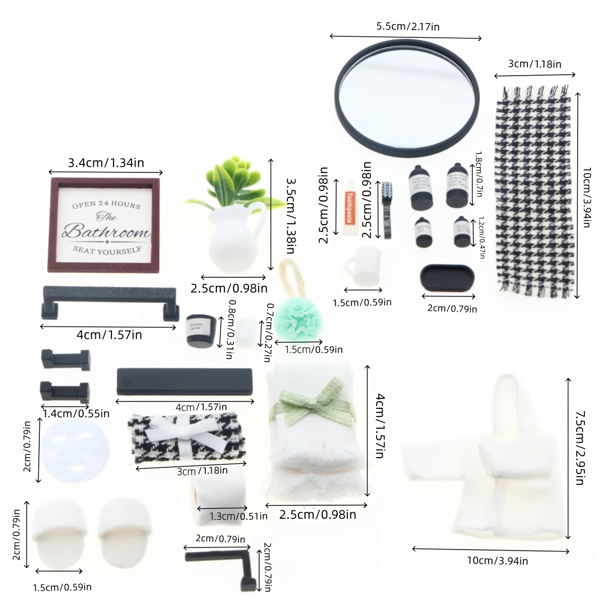 TEMU Décoration de maison de poupée 26 pièces, accessoires décoratifs miniatures réalistes de de salle de bain et de toilettes à main, ornements de