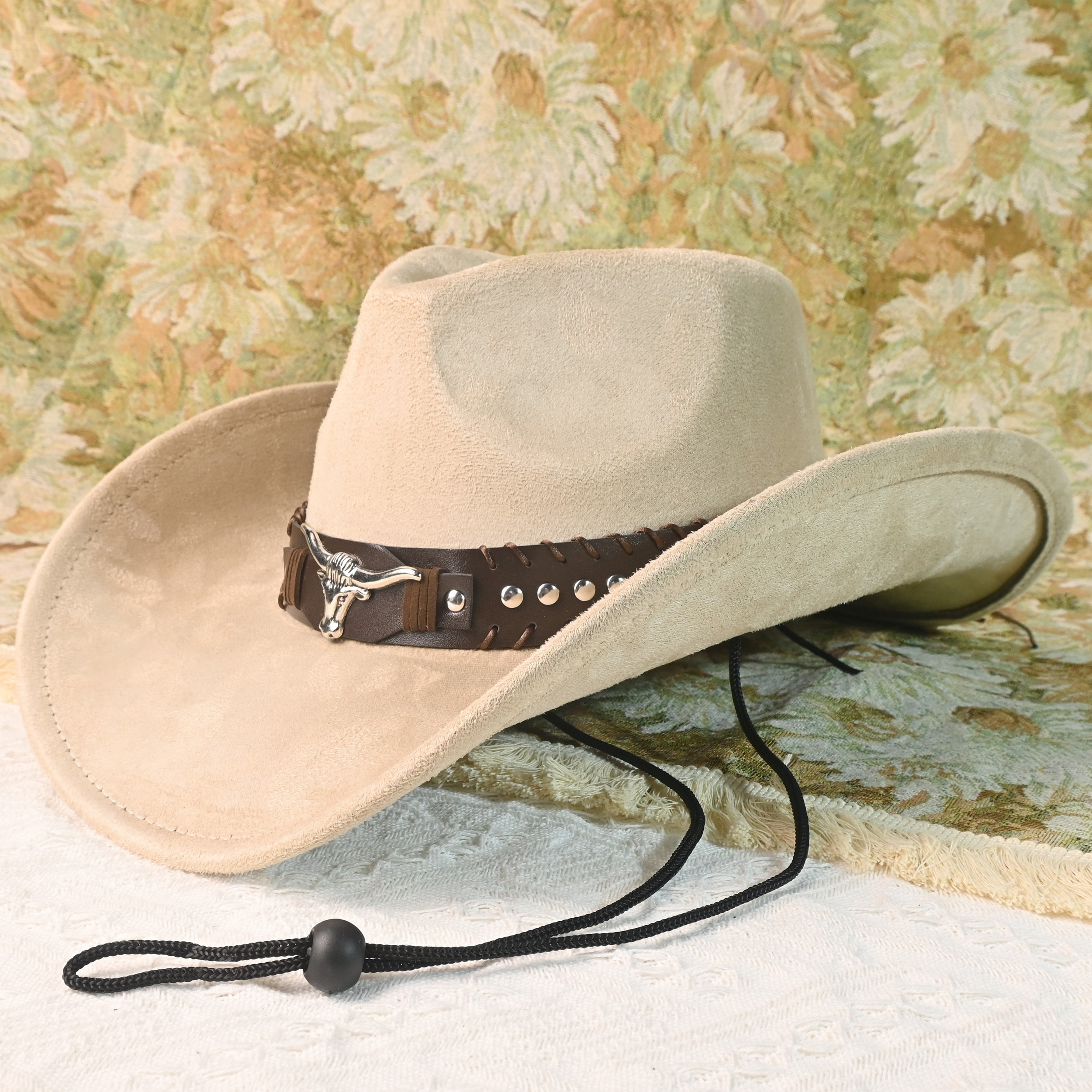 TEMU [ ] Sombrero Vaquero de Color Sólido con Ala Inclinada, Accesorio de Calavera de , Sombrero Formal de Estilo Premium, Sombrero de Jazz de con