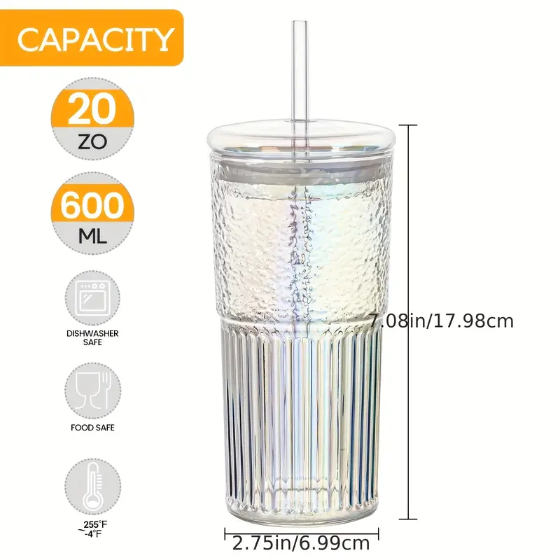 2pcs 20oz glass cups with lids and straws glass coffee tumbler tumbler water glass water bottle glass coffee mug iced tea cup 20oz beer can shaped drinking glasses thanksgiving Product details 2
