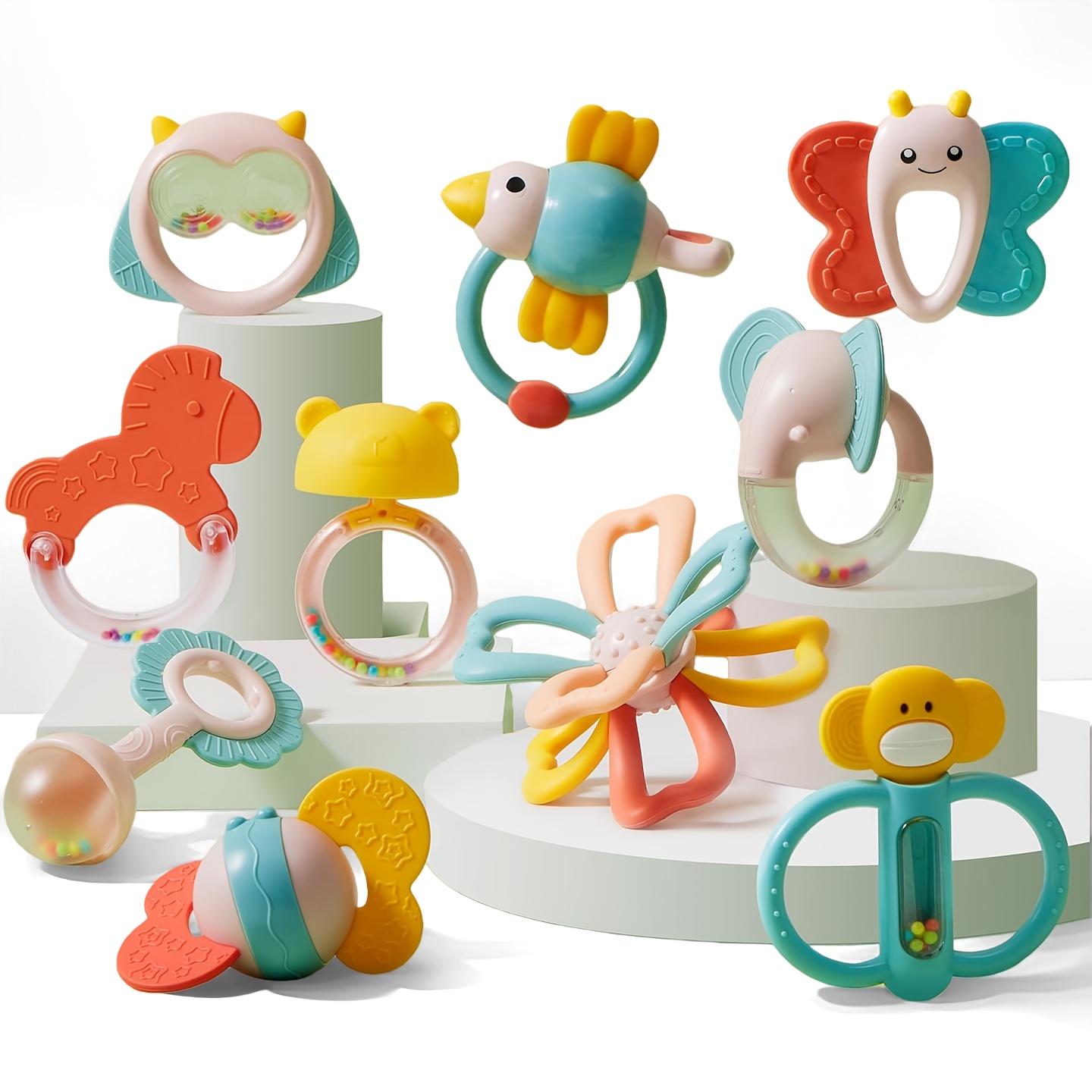 TEMU 10 Pack Syncfun Baby Teething Toys With Rattles - Non-toxic Teethers Suitable For 0-3-6-12 Months, Leak-proof Infant Teeth & Newborn Boy/girl