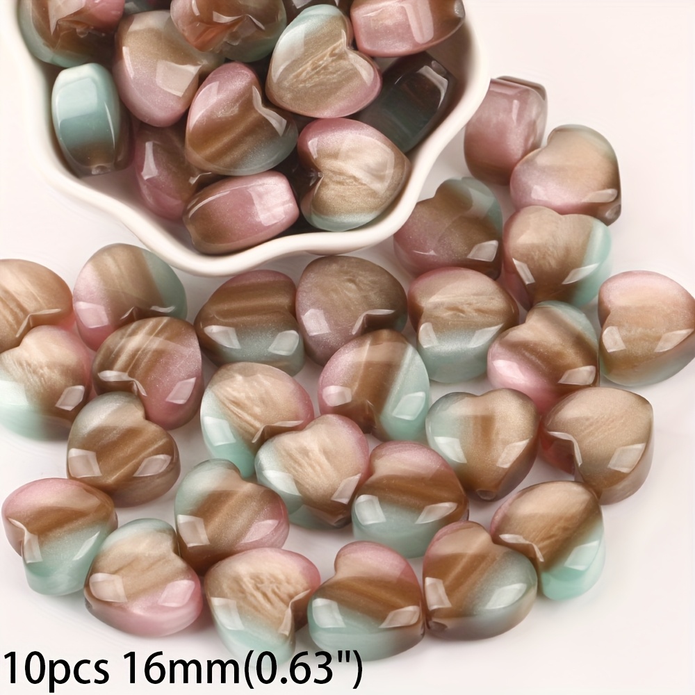 E-shop Perlen & Perlen-Sortimente 10 Stück 16mm Perlen Grün Kaffee Rosa Herzform Traumachat für Schmuckherstellung DIY Halskette Mischfarbene Perlen