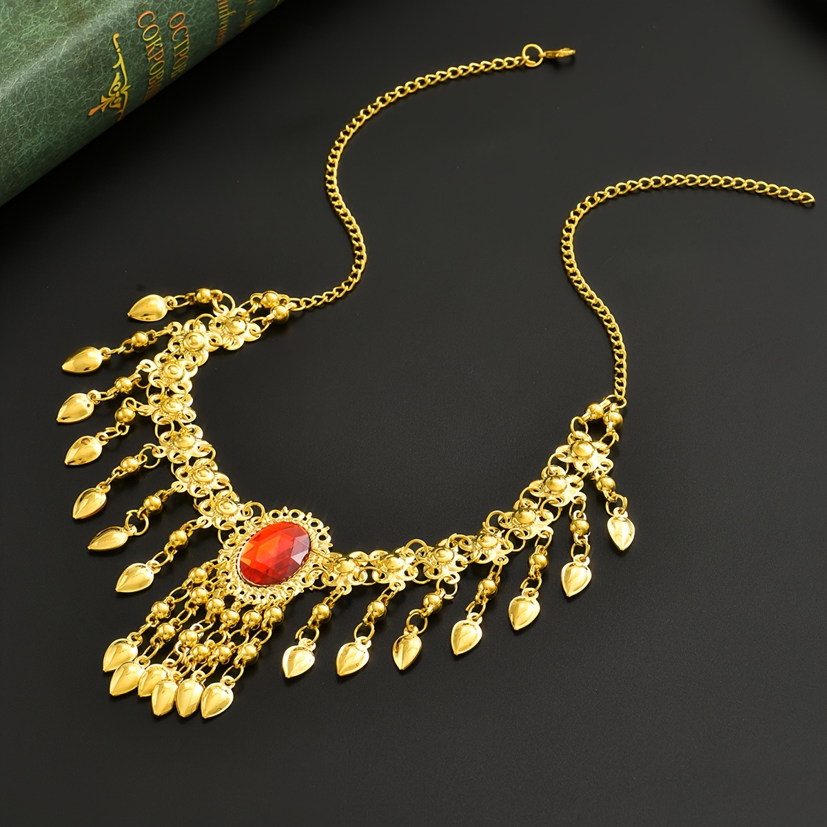 TEMU Ethnic Luxury Middle Eastern Style Sparkling Alloy Inlaid Tassel Necklace Bridal Wedding Jewelry