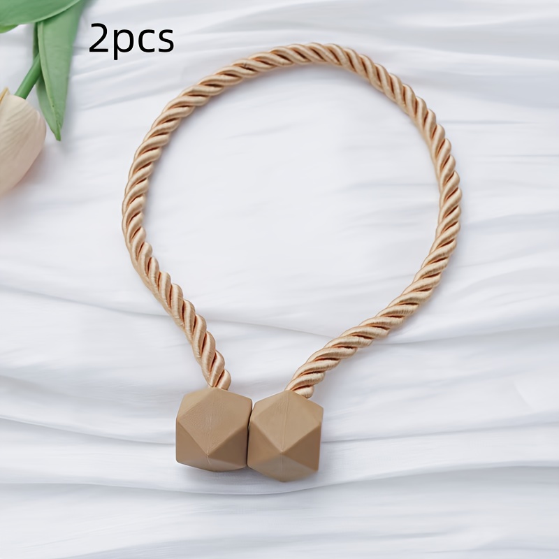 TEMU 2pcs Boho Style Magnetic Curtain Tiebacks - , No Drilling Required, Stylish Polyester Holdbacks In Geometric & Hexagonal Designs For Home Decor, Curtains For Living Room