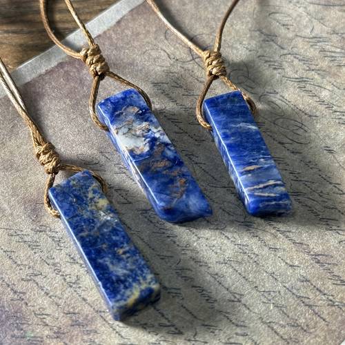 bohemian necklace handcrafted natural mineral pendant blue natural stone with adjustable woven cord irregular stone shape design suitable for daily wear and valentines day gift
