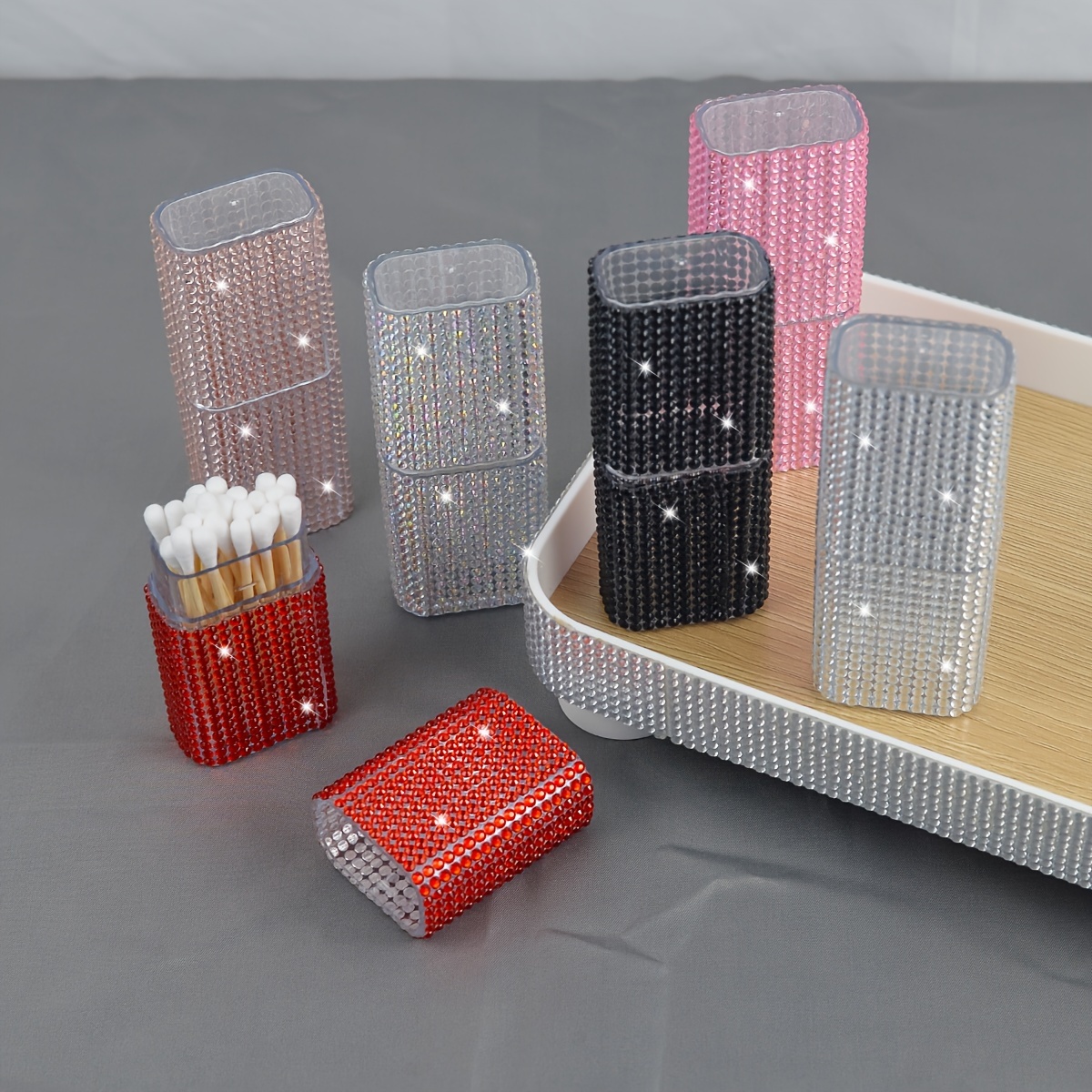 

1pc Rhinestone Travel Storage Box Portable Toothpick Cotton Swab Organizer Holder For Trip Business - Durable Plastic Material
