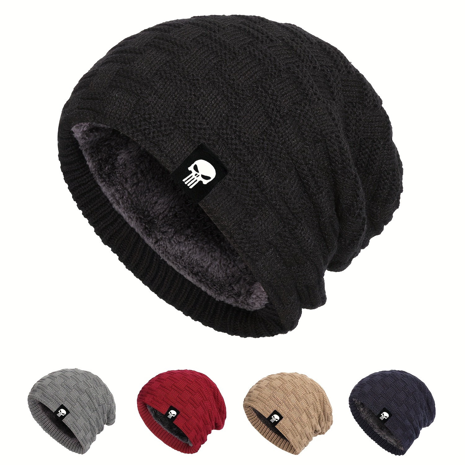 

Skull Logo Fashion Knit Beanie - Warm, Cozy & Stylish For Fall/winter Outdoor Activities | Velvet-lined, Coldproof, Brimless Design | Perfect Gift For