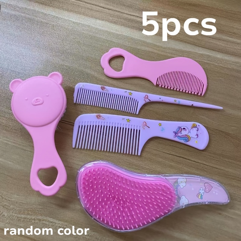 TEMU 5pcs, Random Color Cute Anti-static Airbag Massage Comb, Suitable For Dry And Wet Use, Cartoon Unicorn Hair Styling Tool, Ideal Holiday Gift