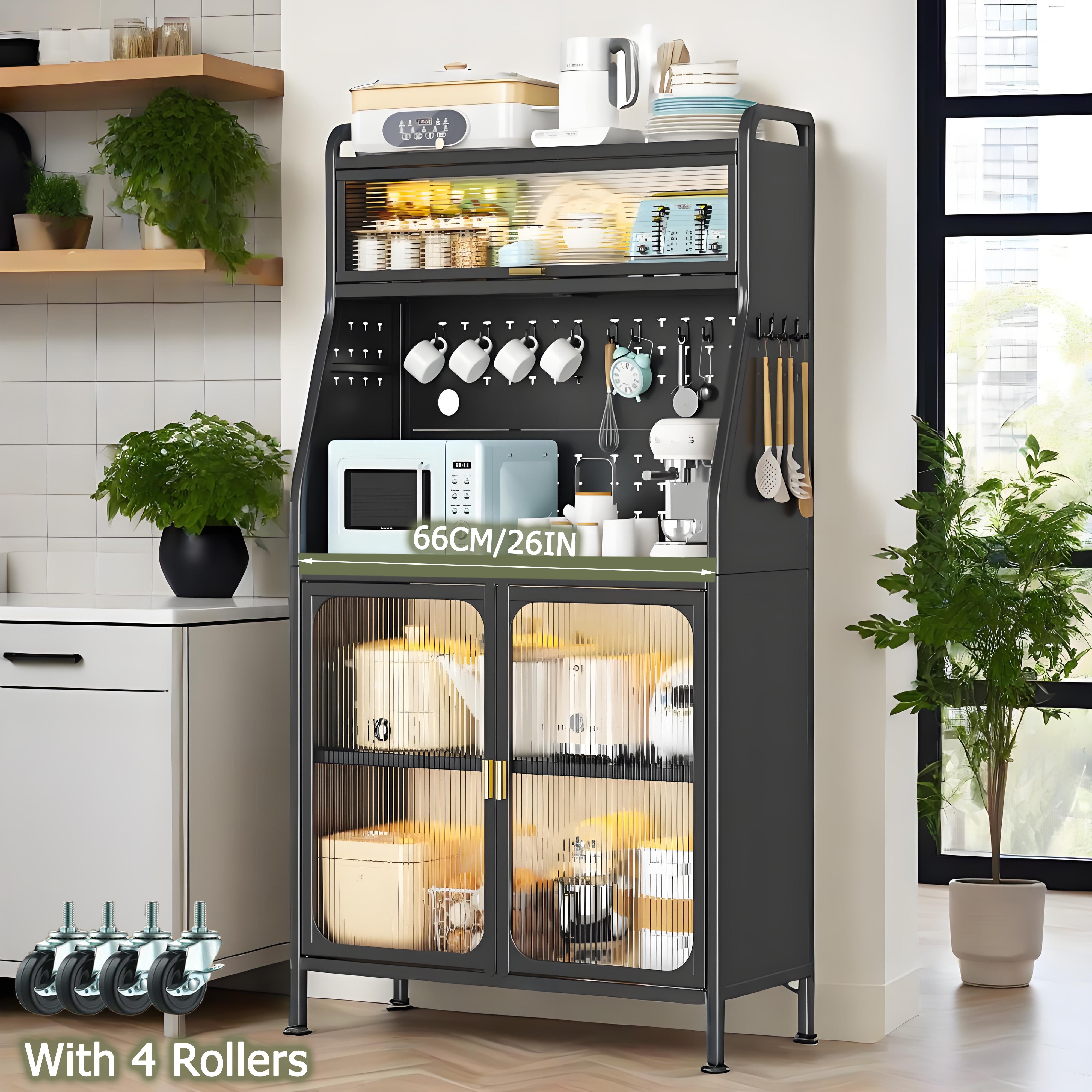 Image of A Cabinet With Wheels And Adjustable Support Feet, A Tall Kitchen Pantry Cabinet With Adjustable Shelves, A Pantry Cabinet With A Worktop, White, 66 X 36 X 160 Cm