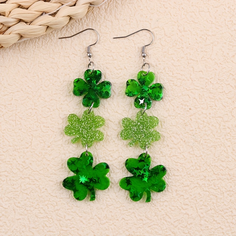 TEMU 2pcs Aretes acrílicos de largo verde con diseño de Día de , aretes modernos y , celebraciones de fiestas y festivales