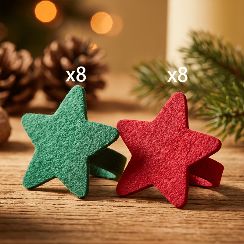 TEMU 16 anillos para servilletas de Navidad con forma de estrella, anillos de fieltro para servilletas, soporte para servilletas de decoración de