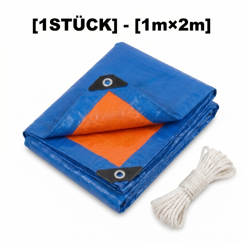 Image of 1pc Blue Orange Double Side 8 Mil Pe Tarp, Patio Garden Cover, Roof Temporary Repair, Outdoor Equipment , Truck Cargo Waterproof Cover, Anti Tear Thickened, And Free Hanging Ropes Included