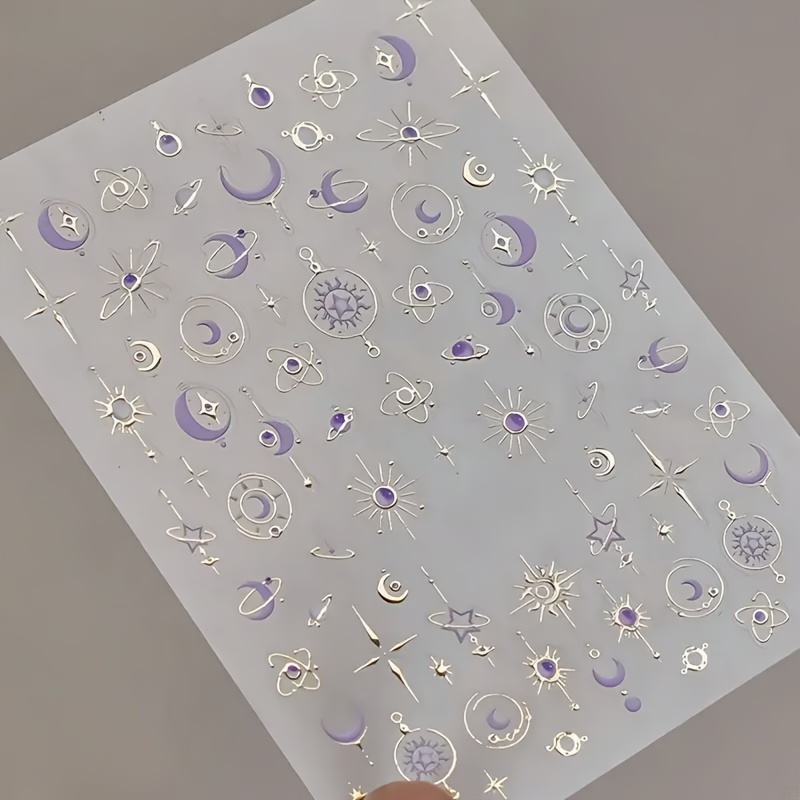 1pc 5d Nail Sticker - Purple And , Star, Moon, And Planet Designs, Self-adhesive Nail Decoration, Nail Decoration | Purple Embellishment | Self-adhesive Stickers, Nail Stickers