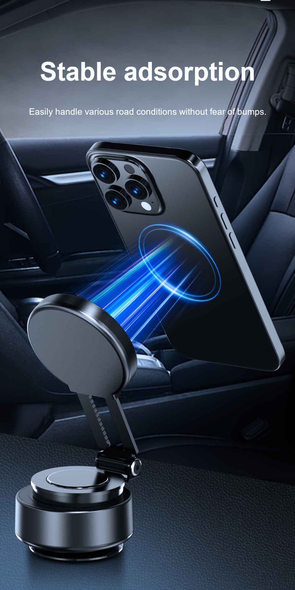 Upgraded Version New Magnetic Suction Mobile phone holder for car, portable electric suction cup, Wall Mount angle adjustable 360° rotation, retractable, Strong Suction, vacuum adsorption, small portable, High stability, Suitable for cars gyms