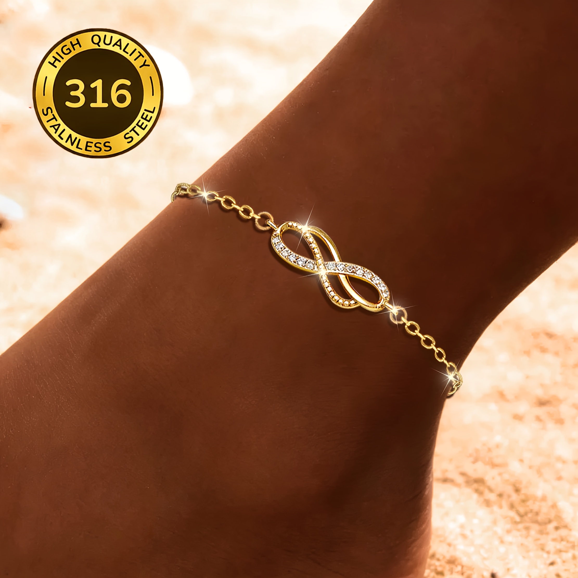 TEMU 1pc Of Steel 22k Gold-plated Women's Anklet, Symbol Anklet, Light Luxury, Exquisite, Stylish And Elegant, With A Sense Of Ceremony,
