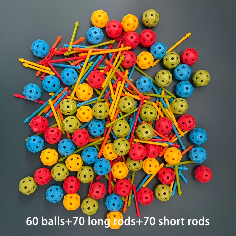 TEMU 60pcs/120pcs/200pcs Bagged Interlocking Block Set, Versatile And Intelligent Peg-and-block Toys, Includes Balls, Long Tubes, And Short Tubes,