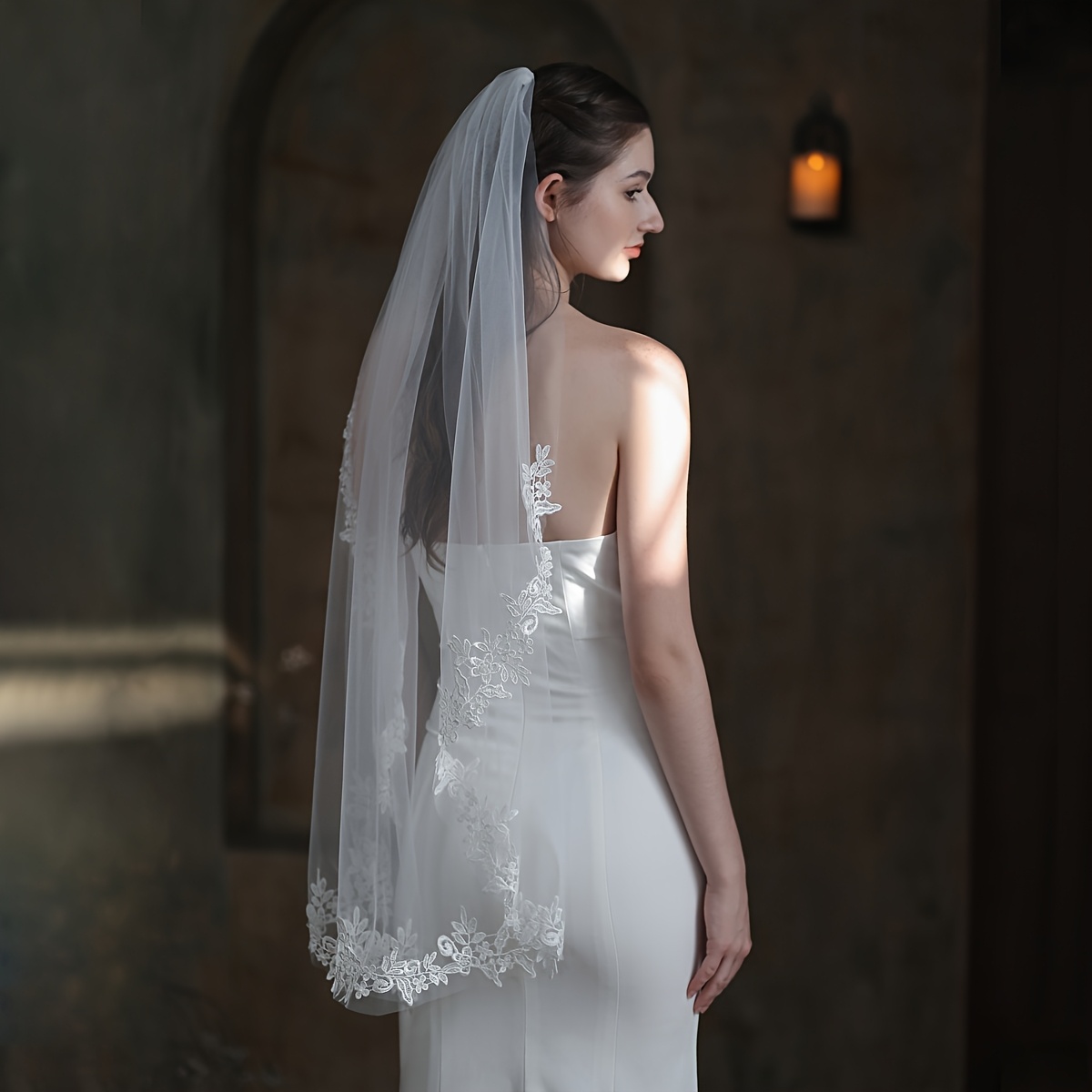 TEMU Elegant 1tier Soft Tulle Lace Applique Bridal Veil With Comb Marriage Wedding Accessories