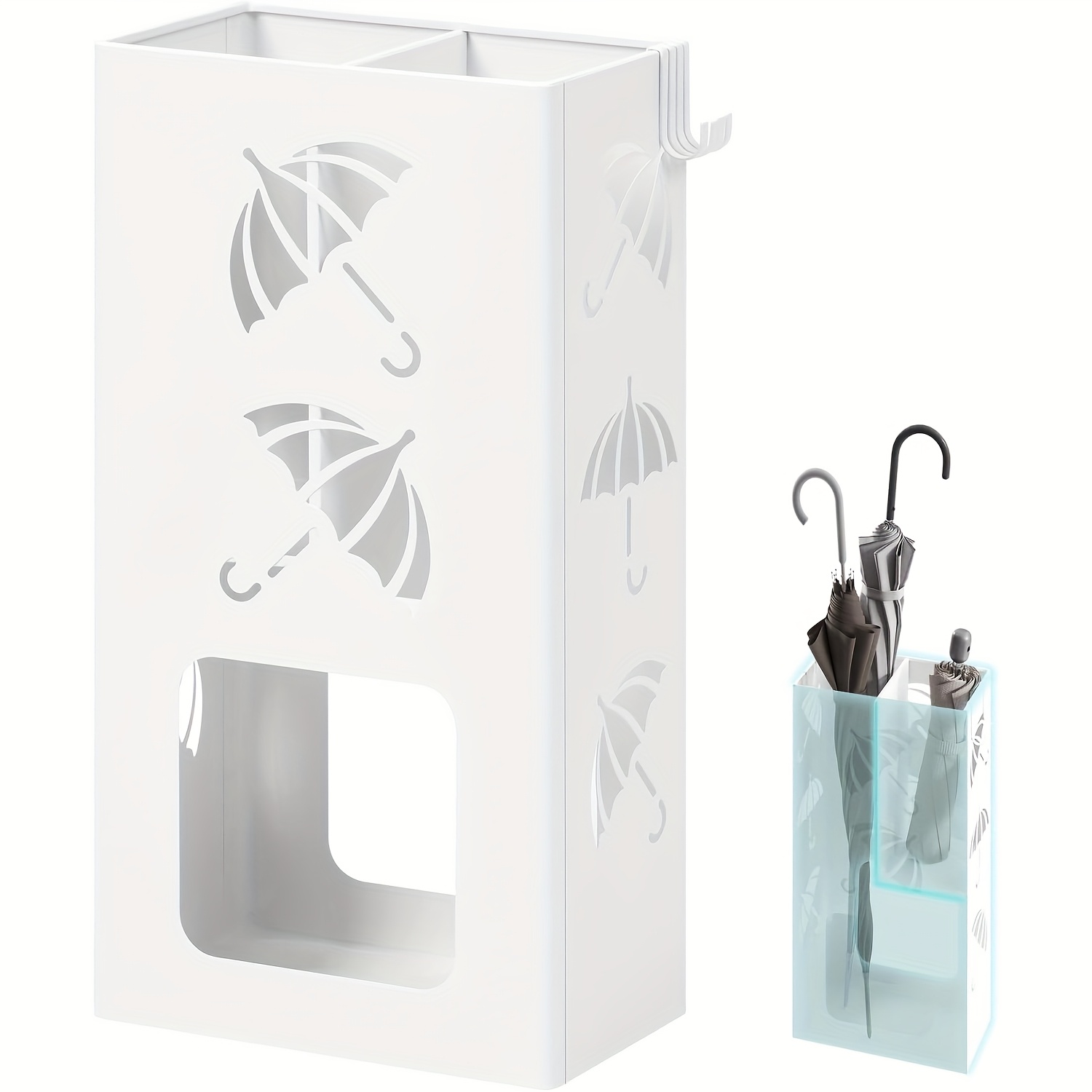 1pc Utility Racks, Umbrella Stand With 4 Hooks, Umbrella Stand With 2 Separate Areas, Rustproof Metal Stand With Basin Design For Hallway And Entrance, , Utility Racks
