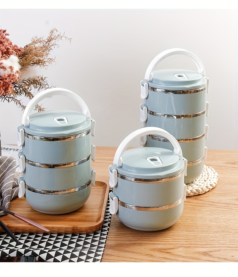 stainless steel lunch box set 1 tier insulated bento box with lid hand wash cylindrical shape manual operation for   camping picnic kitchen storage container 1400ml details 0