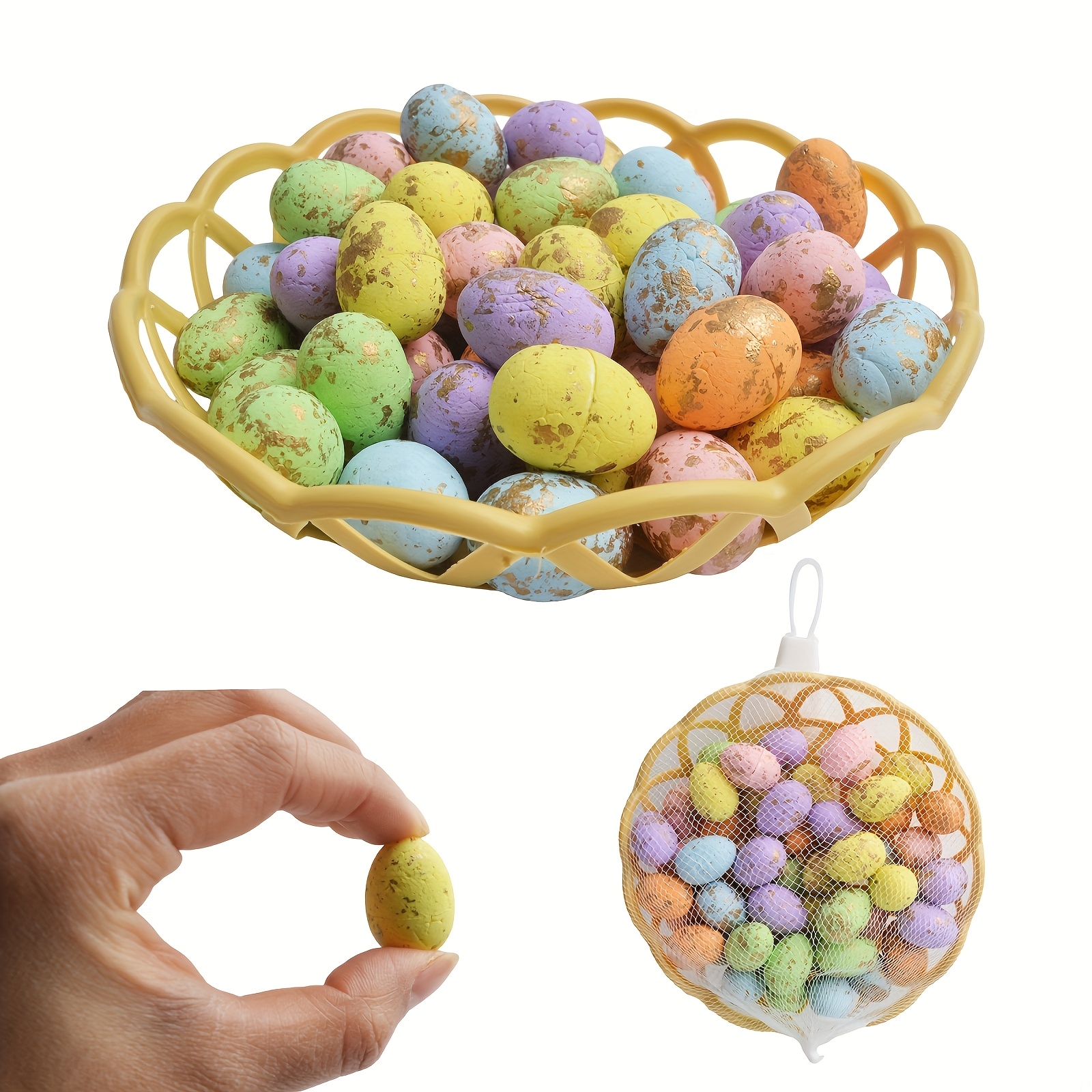 

50pcs 0.94in Easter Eggs, Gold-plated Color Eggs In Mesh Bags, Used For Easter Ornaments And Color Filling Decorations