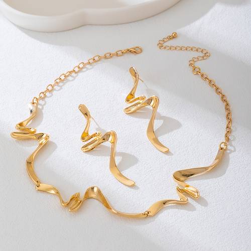 fashionable and versatile geometric irregular necklace and stud earrings womens jewelry set vacation wear gift