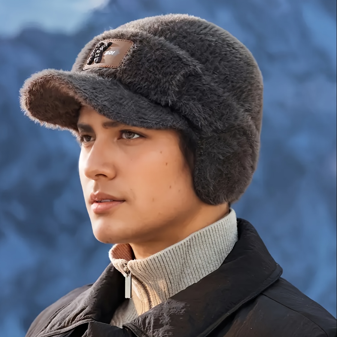 

Chapeau d'Hiver pour Hommes avec Protection des Oreilles, Chapeau Coupe-Vent, Masque Froid pour Hommes, pour Vélo et Voiture Électrique