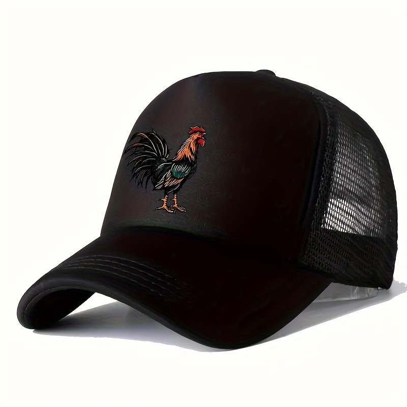 

Unisex Stretch Fitted Baseball Cap With Snapback, Hand Wash Only, 100% Polyester Knit Fabric, Lightweight Truckers Cap With Rooster Print And Breathable Mesh, Casual Outdoor Sports Cap For Couples