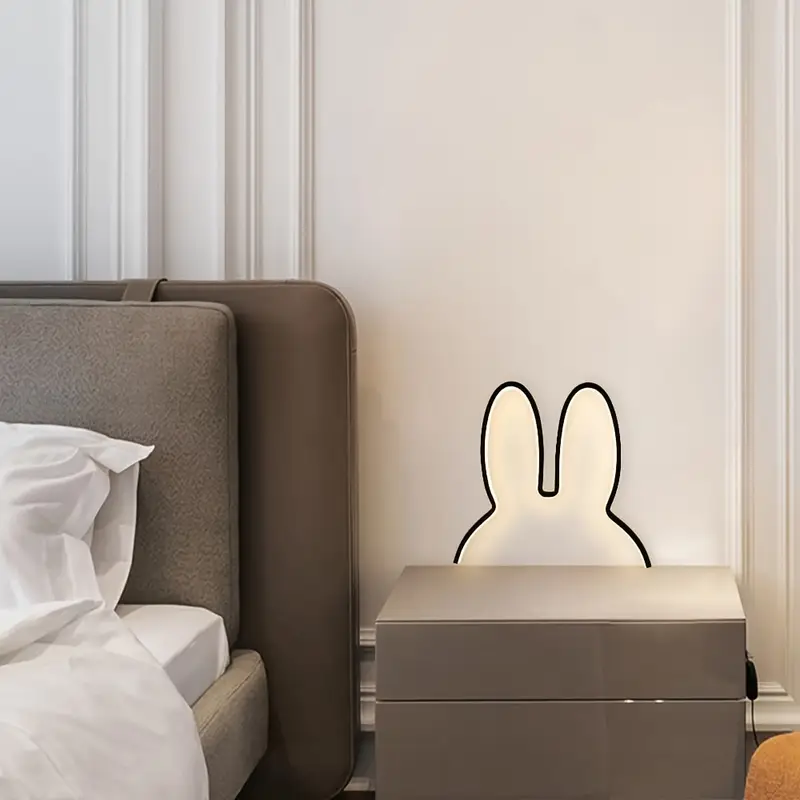 modern adjustable brightness led rabbit night light for kids room usb powered bedside wall table lamp with cute animal silhouette durable plastic switch bedroom decor decor lightweight design decorative lighting childrens decor Product details 5