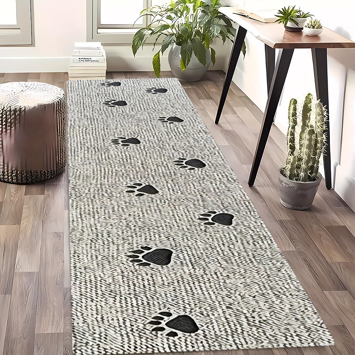 TEMU 1pc Animal Paw Print Kitchen Rugs - Home, Dining Area, Made Of Premium Fleece Material, 500g/m², Machine Washable, Suitable For Kitchen, Living