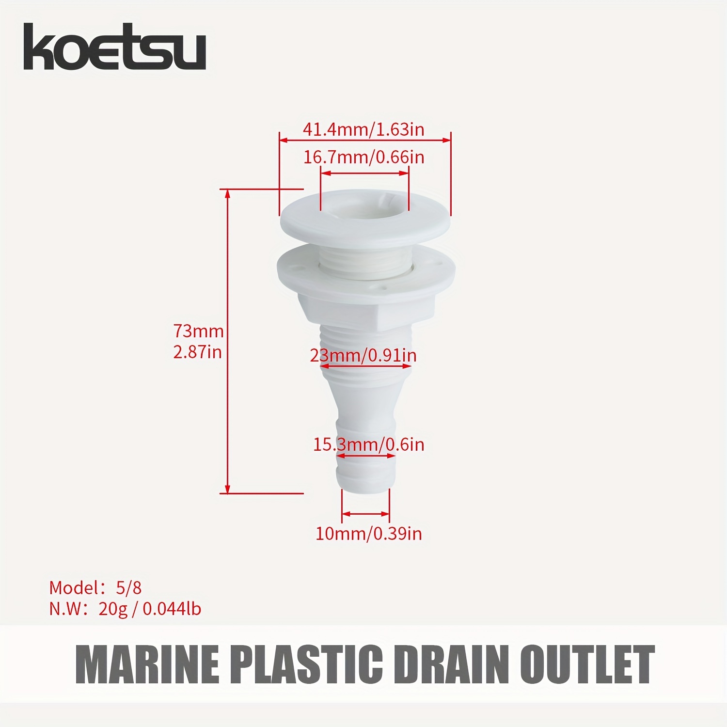 1 Koetsu Marine Plastic Drain Outlet | White Pvc Material, For Boat Deck Hardware, For Boating And Sailing Equipment