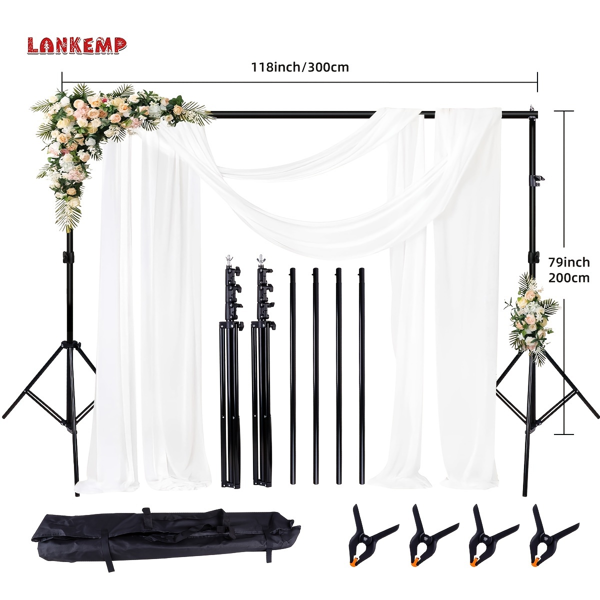 

Background Support 10x7 Ft (w X H) Adjustable Metal Background Support, Balloon Arch Support Kit, With 4 Bars, 4 Background Clips, Party Wedding Event Decoration